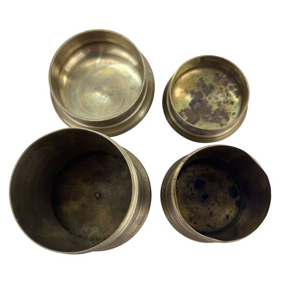 2 Vintage Brass Canister Jar Urn Humidor Etched Floral & Figural Design - Picture 9 of 11